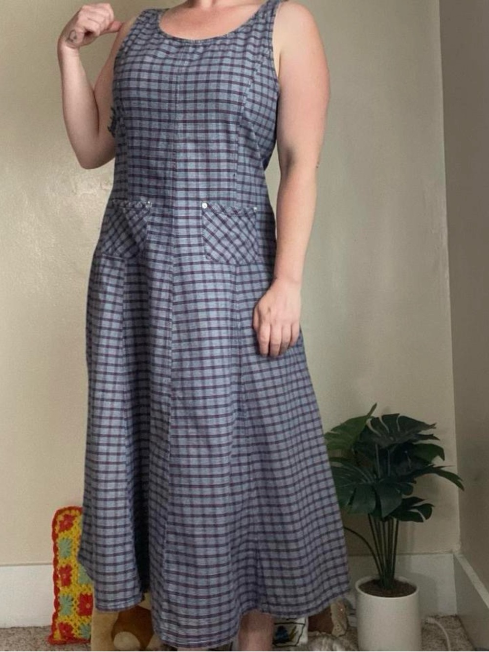 Vintage 90s sleeveless plaid maxi dress - Picture 6 of 8